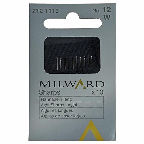 MILWARD 212 1113 | Agujas de Coser a Mano Sharps Largas Nº 12 – 0,41 x 29,5 mm (1/64" x 1.16") (Paquete de 10 Piezas)