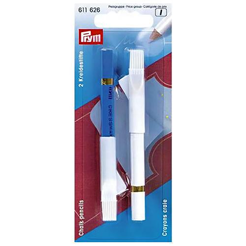 Lápis de Giz para Costura (Branco e Azul) com Pincel Apagador - Pacote com 2 PRYM # 611626